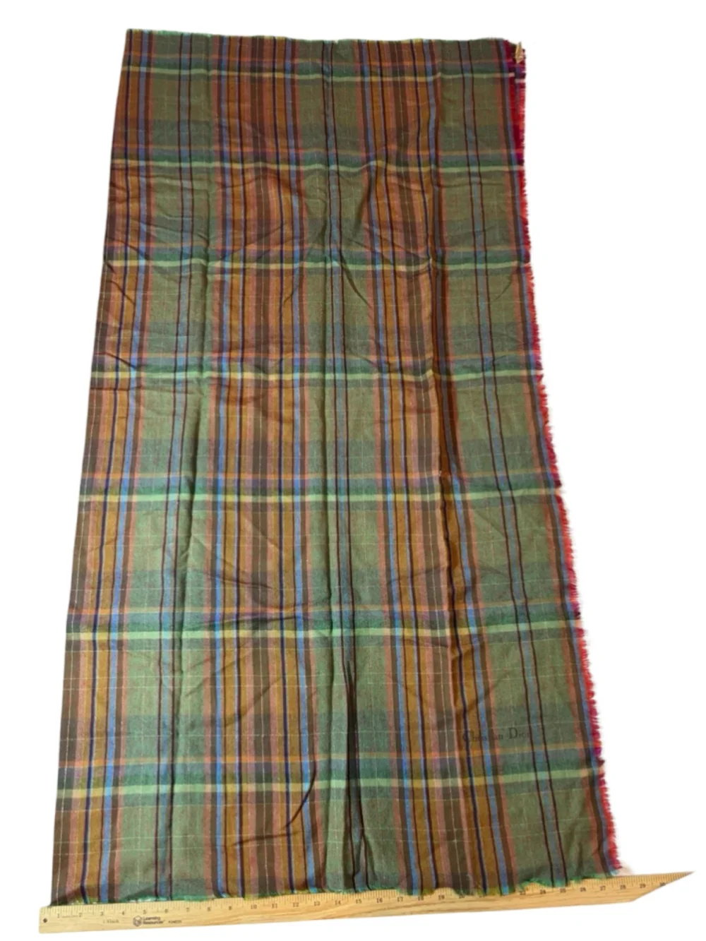 Vintage Christian Dior Wool Blend Plaid Scarf Deadstock Made in France